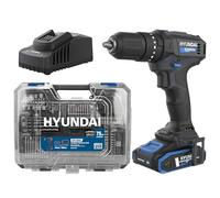 Hyundai 20V Cordless Hammer Drill 50Nm with Battery, Charger & 75pc Accessory Kit - 2 Speed, 13mm Chuck, LED Light, Carry Case