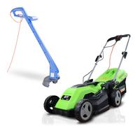 Hyundai 250W Corded Electric Grass Trimmer & GardenTek 38cm Corded Electric Roller Lawn Mower Bundle