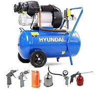 Hyundai 50 Litre Portable Air Compressor, 2.2kW, 116psi/14CFM, 3HP Air Compressor, Direct Drive V-Twin with 5 Piece Tool kit, Euro Quick Release Fittings, 2 Year Warranty Blue