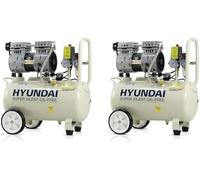 Hyundai HY7524 24 Litre Air Compressor, 5.2cfm/100psi, Silenced, Oil Free, 750w / 230v Direct Drive, 150 litres Per Minute Low Noise Air Compressor, 2 Year Warranty, White (Pack of 2)