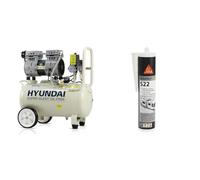 Hyundai HY7524 24 Litre Air Compressor, 5.2cfm/100psi, Silenced & Sika Sikaflex-522 Caravan and Motorhome Adhesive Sealant - Moisture Curing - Weather and Mould Resistant - White - 300ml