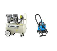 Hyundai HY7524 24 Litre Air Compressor, 5.2cfm/100psi, Silenced & Vacmaster Multi 20 PTO Wet & Dry Vacuum Cleaner, 20 Litre, 1250W Motor