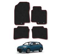 Hyundai i20 (2015-2020) Press stud floor fixing Car Mats Tailored Fit Carpet Floor Mats Non Slip Red Trim Full Coverage Compatible Accessory Front Rear Set Anti Slip Granulated Backing Hand-Finished