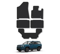 Hyundai Santa Fe [HEV] (7 Seats) (2024+) Rubber Car Mats Accessories Tailored Fit Compatible Accessory Waterproof Protection Non-Slip Floor Mats Full Durable Front Rear Set with Clips