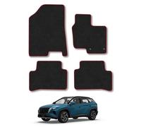 Hyundai Tucson (2021+) Car Mats [Non Hybrid] Accessories Tailored Fit Carpet Floor Mats Non Slip Red Trim Full Coverage Compatible Accessory Front Rear Set Anti Slip Granulated Backing Hand-Finished