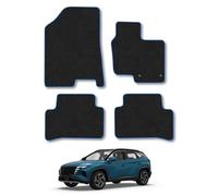Hyundai Tucson (2021+) [Non-Hybrid] Car Mats Accessories Tailored Fit Carpet Floor Mats Non Slip Blue Trim Full Coverage Compatible Accessory Granulated Backing Front Rear Set Anti Slip Clips
