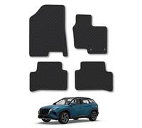 Hyundai Tucson (2021+) [Non-Hybrid] Rubber Car Mats Accessories Tailored Fit Compatible Accessory Waterproof Protection Non-Slip Floor Mats Full Coverage Durable Front Rear Set Coverage with Clips