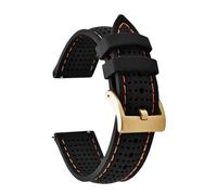 HYUOIND 18/20/22mm Porous Silicone Strap Quick Release Rubber Watch Band Compatible With Omega Diving Watch Universal Sports Replacemen(Black Orange-Gold,22mm)