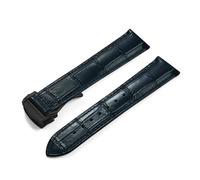 HYUOIND 19mm 20mm 21mm 22mm Leather Watch Strap Compatible With Omega 007 Seamaster 300 Business Clasp Accessories(Blue-Black Buckle,20mm)