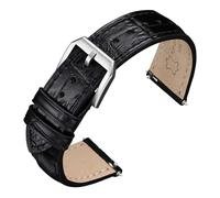 HYUOIND Bamboo Pattern Top Grain Leather Watch Band,16/18/19/20/22/24mm,Business Strap Compatible With Men, Watchbands Accessories(Black-Silver,16mm)