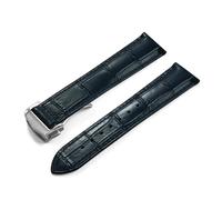 HYUOIND Calfskin Leather Watch Strap Replacement Compatible With Omega Seamaster 300 007 19/20/21/22mm Folding Clasp Durable Comfortable(Blue-Silver Buckle,22mm)