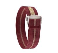 HYUOIND Canvas Nylon 20mm FKM Rubber Hole Sport Folding Pin Buckle Watch Band Ideal Compatible With Omega X Swatch MoonSwatch(Rose Red Khaki)
