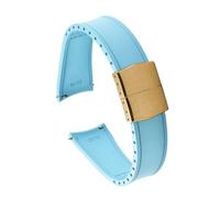 HYUOIND Compatible With CTS Curved End Rubber Strap 20/22mm Universal CTS Cut To Size FKM Rubber Diving Watchband Folding Buckle Wristbelt Compatible With Omega(Sky Blue-Gold,20mm)