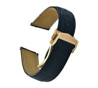 HYUOIND Compatible With Omega Seamaster Bamboo Leather Strap Folding Buckle 19mm 20mm 21mm 22mm Compatible With Omega AT150 Speedmaster DE Cow Leather Wristband(1Blue-Gold Buckle,22mm)