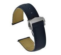 HYUOIND Compatible With Omega Seamaster Bamboo Leather Strap Folding Buckle 19mm 20mm 21mm 22mm Compatible With Omega AT150 Speedmaster DE Cow Leather Wristband(2Blue-Silver Buckle,22mm)
