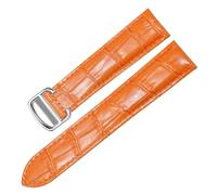 HYUOIND Compatible With Square Must London Santos Key Series Bucket Fold Buckle Cowhide Watch Strap 14/16/17/18/20/22/23/24/25mm(Orange,14mm)