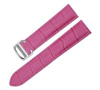 HYUOIND Compatible With Square Must London Santos Key Series Bucket Fold Buckle Cowhide Watch Strap 14/16/17/18/20/22/23/24/25mm(Rose red,20mm)