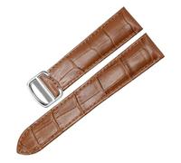 HYUOIND Compatible With Square Must London Santos Key Series Bucket Fold Buckle Cowhide Watch Strap 14/16/17/18/20/22/23/24/25mm(Light Brown,16mm)