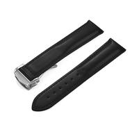 HYUOIND Cowhide Leather Strap Folding Buckle 19 20 21 22mm Compatible With Omega Seamaster Universal Fit Quick Release Premium Men's Watch Band(Black-Silver Buckle,22mm)