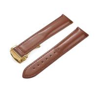 HYUOIND Cowhide Leather Strap Folding Buckle 19 20 21 22mm Compatible With Omega Seamaster Universal Fit Quick Release Premium Men's Watch Band(Brown-Gold Buckle,19mm)