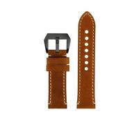 HYUOIND Cowhide leather watch strap 22 24 26 Retro style black blue brown beige line watchband Compatible With Panerai LUMINOR PAM111 441(Brown beige-B pin,22mm)