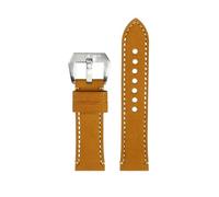 HYUOIND Cowhide leather watch strap 22 24 26 Retro style black blue brown beige line watchband Compatible With Panerai LUMINOR PAM111 441(Khaki beige-S pin,24mm)