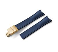 HYUOIND Design Curved End CTS FKM Rubber Watch Strap 20mm 22mm Quick Release Butterfly Buckle Adjustable Sport Band Compatible With Men Women(Blue-Gold Buckle,20mm)