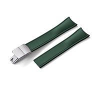 HYUOIND FKM Rubber Watch Band 20mm 22mm Curved CTS Strap Quick Release Butterfly Buckle Cut to Size Compatible With Omega Swatch(Green-Silver,20mm)