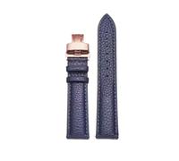 HYUOIND Leather Watch Band Lychee Grain Vintage Cowhide Watch Strap Unisex Universal Watch Strap Butterfly Buckle(Dark blue-RG,15mm)