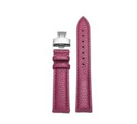 HYUOIND Leather Watch Band Lychee Grain Vintage Cowhide Watch Strap Unisex Universal Watch Strap Butterfly Buckle(Fuchsia-Silver,18mm)