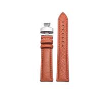 HYUOIND Leather Watch Band Lychee Grain Vintage Cowhide Watch Strap Unisex Universal Watch Strap Butterfly Buckle(Orange-Silver,20mm)