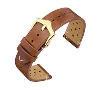 HYUOIND Vintage Leather Watch Strap, Quick Release Replacement Band Compatible With Men and Women, Choice of Width 18mm 19mm 20mm 22mm(Toffee brown-Gold,22mm)