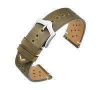 HYUOIND Vintage Leather Watch Strap, Quick Release Replacement Band Compatible With Men and Women, Choice of Width 18mm 19mm 20mm 22mm(Green-Silver Buckle,18mm)