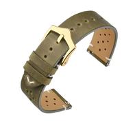 HYUOIND Vintage Leather Watch Strap, Quick Release Replacement Band Compatible With Men and Women, Choice of Width 18mm 19mm 20mm 22mm(Green-Gold Buckle,19mm)