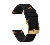 HYUOIND Vintage Suede Leather Strap 20mm 22mm Leather Quick Release Band Calfskin Bracelet Universal Brown Black Wristband Men Women(Black Orange-Gold,20mm)