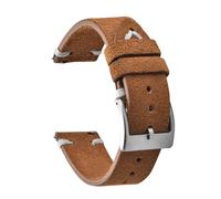 HYUOIND Vintage Suede Leather Strap 20mm 22mm Leather Quick Release Band Calfskin Bracelet Universal Brown Black Wristband Men Women(Brown White-Silver,20mm)