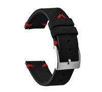 HYUOIND Vintage Suede Leather Strap 20mm 22mm Leather Quick Release Band Calfskin Bracelet Universal Brown Black Wristband Men Women(Black Red-Silver,20mm)