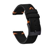 HYUOIND Vintage Suede Leather Strap 20mm 22mm Leather Quick Release Band Calfskin Bracelet Universal Brown Black Wristband Men Women(Black Orange-Black,22mm)