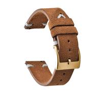 HYUOIND Vintage Suede Leather Strap 20mm 22mm Leather Quick Release Band Calfskin Bracelet Universal Brown Black Wristband Men Women(Brown White-Gold,22mm)