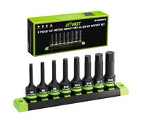 HYVAST 8PC 1/2 Inch Impact Hex Allen Bit Socket Set Metric Cr-Mo H5-H19 | External hex head supports wrench use,laser markings and secure locking improve control, efficiency and durability.