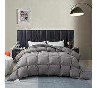 HYVIF Down Feather Fiber Comforter Oversize King Size, Premium Ultra-Soft Breathable High Fill Power Grey Duvet Insert, All Season Hotel Luxury Bedding with 8 Tabs, Baffle Box Design