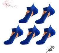 Hywellstore Men's Thick Padded Athletic Ankle Socks, 5 Pairs Comfortable Low Cut Padded Breathable Socks for Runnin (Standard, Blue)
