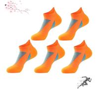Hywellstore Men's Thick Padded Athletic Ankle Socks, 5 Pairs Comfortable Low Cut Padded Breathable Socks for Runnin (Standard, Orange)