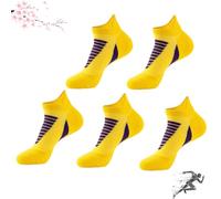 Hywellstore Men's Thick Padded Athletic Ankle Socks, 5 Pairs Comfortable Low Cut Padded Breathable Socks for Runnin (Standard, Yellow)