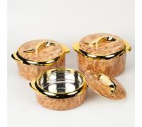 Hywisnok Insulated Thermal Bowl 3 pc. Set 2.6/2.1/1.6 qt. - Keep Food Warm for Hours - Versatile Serving Dishes with Lids - Perfect for Parties and Everyday Use-Marble Bronze