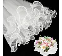 HywkingGrt 1pc white Bouquet Wrapping Paper, Pearl Edge Wrinkled Flower Wrapping Mesh Paper Ruffle Yarn Floral for Gift Packaging, Florist Supplies, Wedding Bouquet Decoration