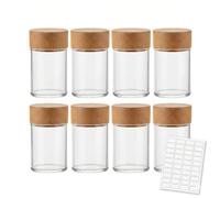 HYX 8 Pack Glass Shot Bottles with Bamboo Lids - 60ml Borosilicate Glass Ginger Shot Bottles, Airtight Leak-proof Storage Jars with Labels & Cleaning Brush, Reusable Wellness Juice Bottles