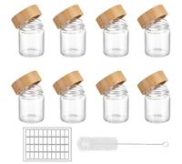 HYX 8 Pack Glass Shot Bottles with Bamboo Lids - 60ml Leak-proof Mini Jars for Wellness Ginger Shots, Juices and Liquids - Includes 40 Labels & Cleaning Brush