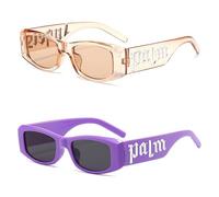 HYYZZC 2PCS Small Frame Letter Sunglasses Punk Trend Runway,2PCSBrownPurple