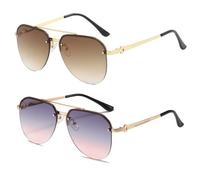 HYYZZC Fashion Metal Half Frame Women's Outdoor Sunglasses Classic Double Beam Glasses,2PCS brown pink